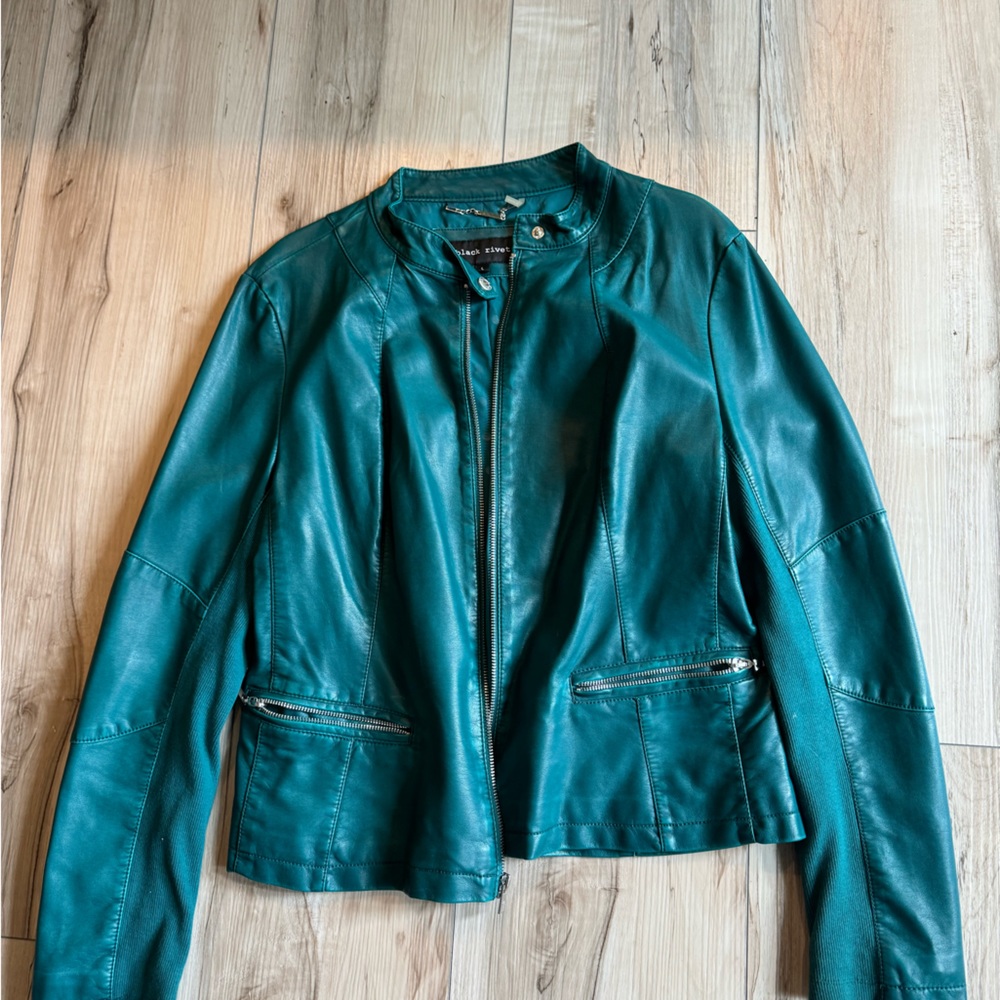Black Rivet teal leather jacket women’s large